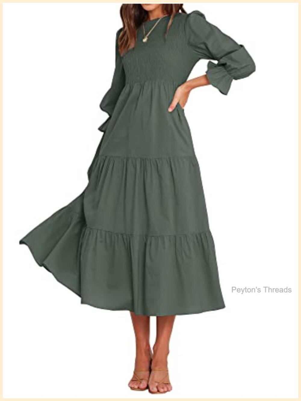 Women Long Sleeve Crew Neck A-Line Flowy Maxi Dress Tiered Cocktail